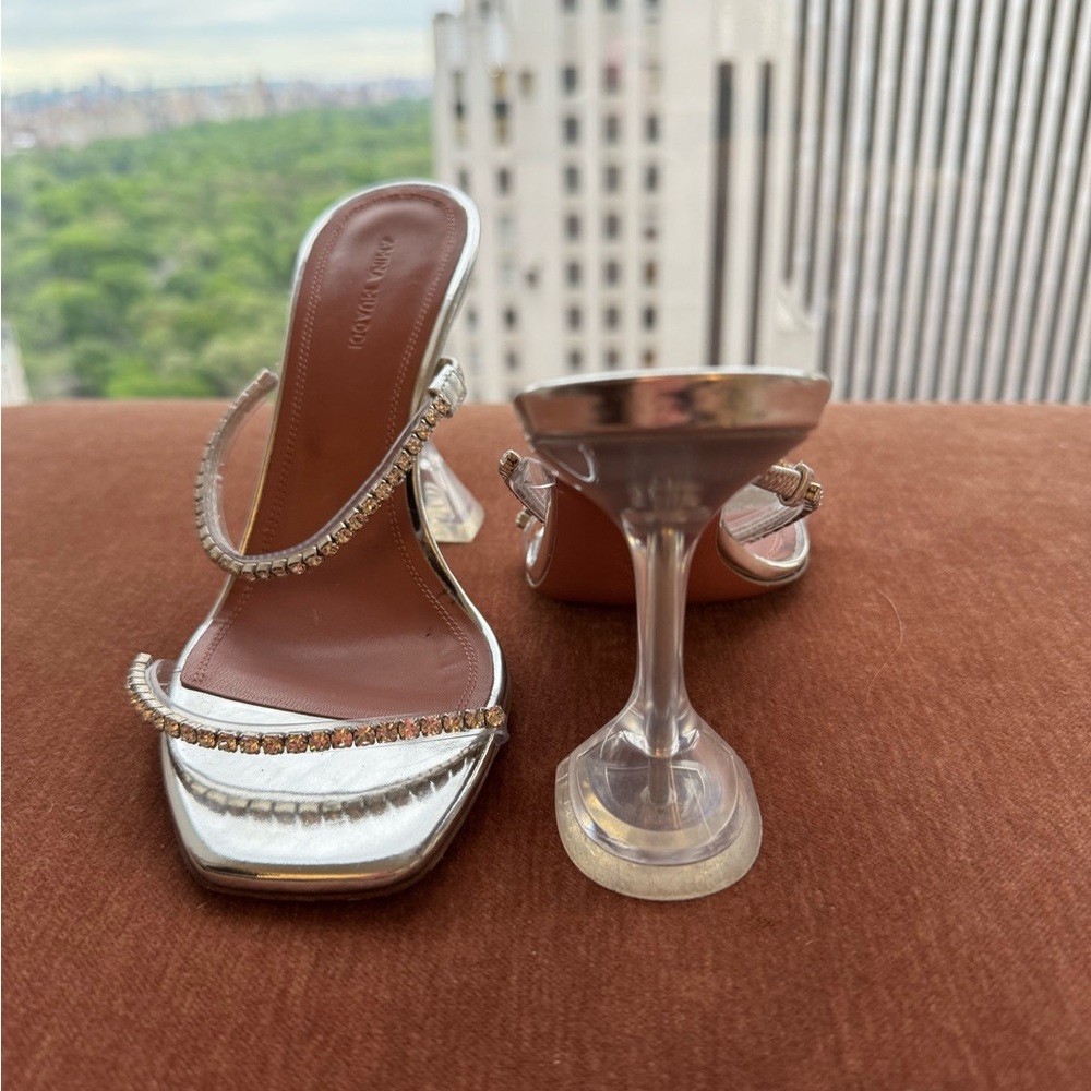 Amina Muaddi Silver Metallic Heels